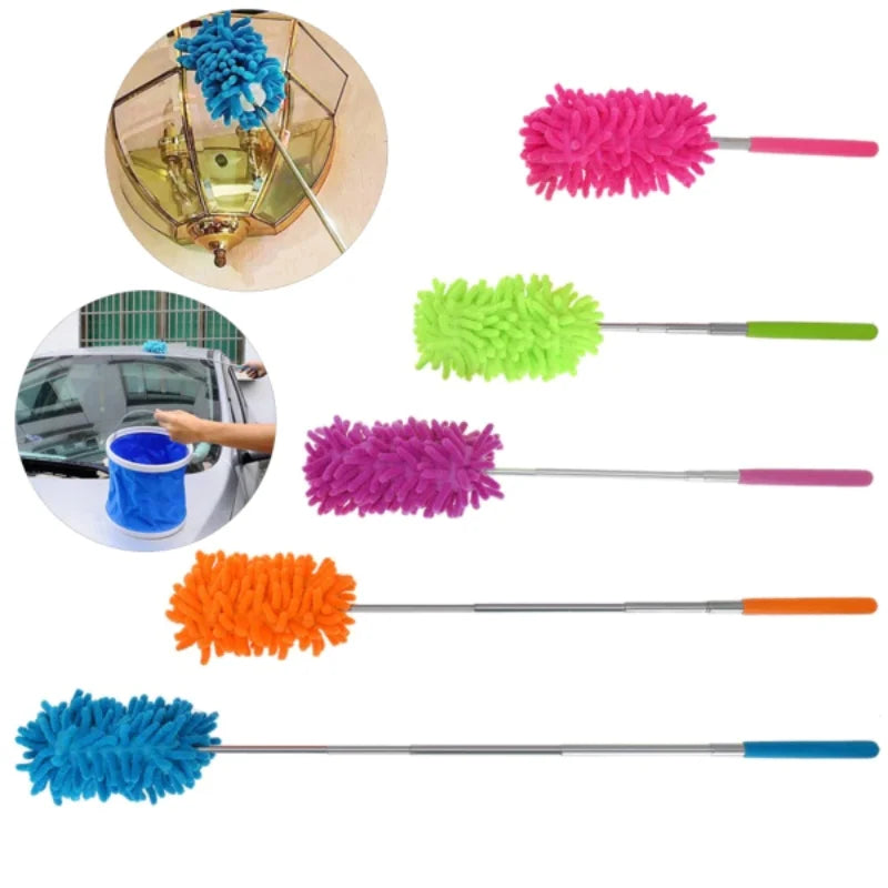Flexible Micro-Fiber Duster With Telescopic Stainless Steel Handle | Fan & Home Cleaning | Random Colors