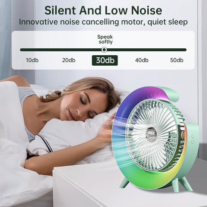 Colorful USB Rechargeable Desktop Fan | Silent Cooling, LED Ambient Light, 3-Speed Rotation