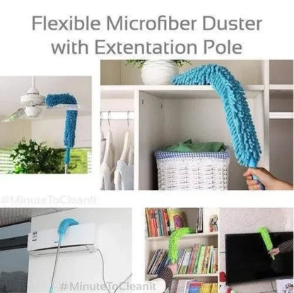 Flexible Micro-Fiber Duster With Telescopic Stainless Steel Handle | Fan & Home Cleaning | Random Colors
