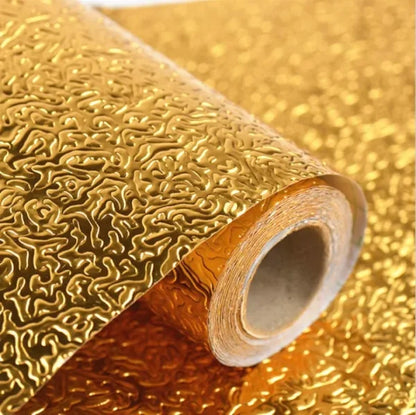Golden Foil Kitchen Wallpaper Sticker (60*200 cm) | Peel & Stick Aluminum Foil Wallpaper | Self-Adhesive, Oil-Proof, and Waterproof for Kitchen Decor